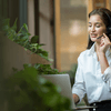 woman wearing  headset and talking