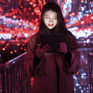 woman using her tablet