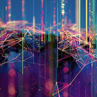 Glowing vertical data network. 
