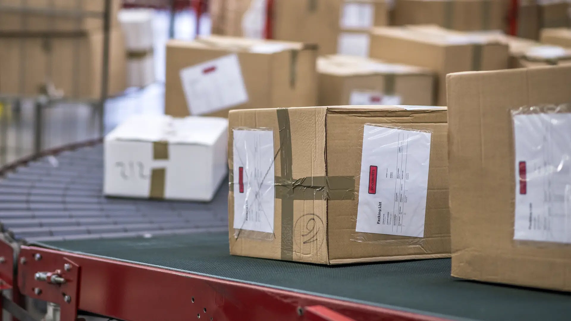Cardboard boxes on conveyor belt