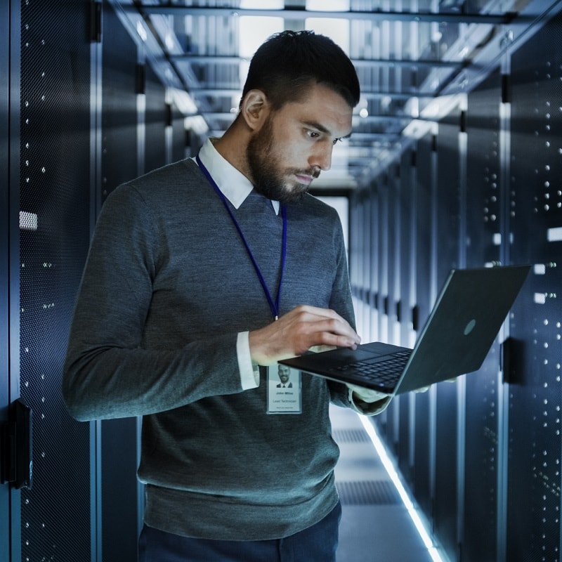 person in a server room