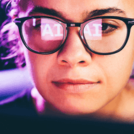 Face with glasses screen reflection