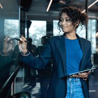 Woman presenting on a screen