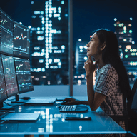 A woman on her desk looking a her laptop