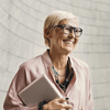 a woman smiling