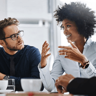 A man and a woman having conversation