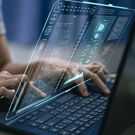 A women working on her hologram dispay laptop