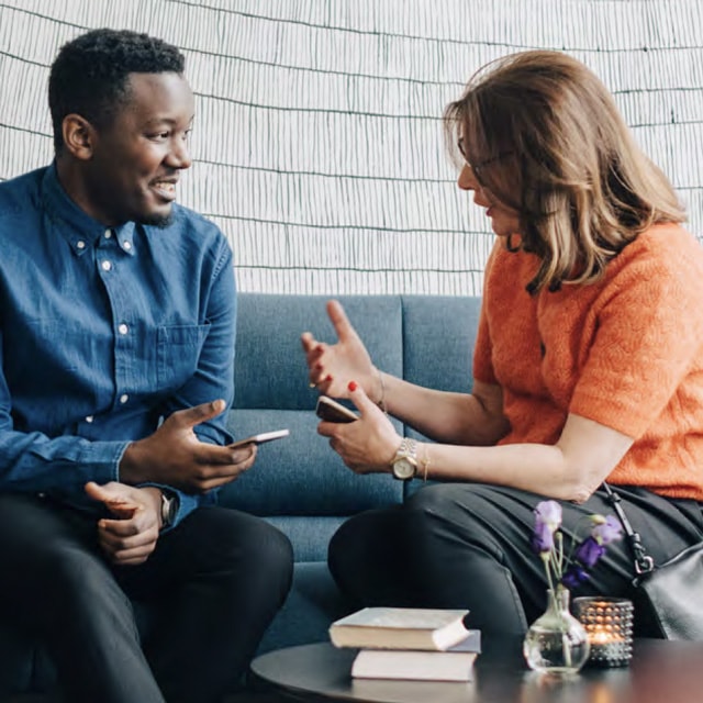 two people talking