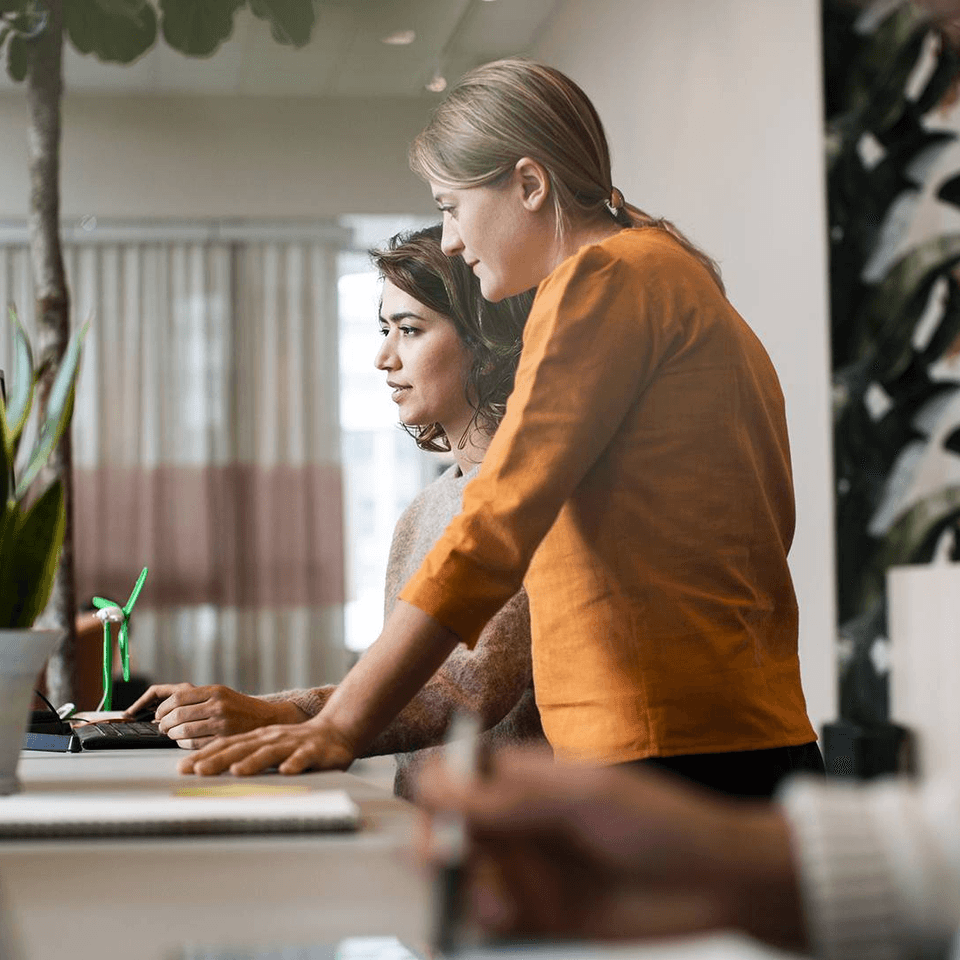 two co-workers working together