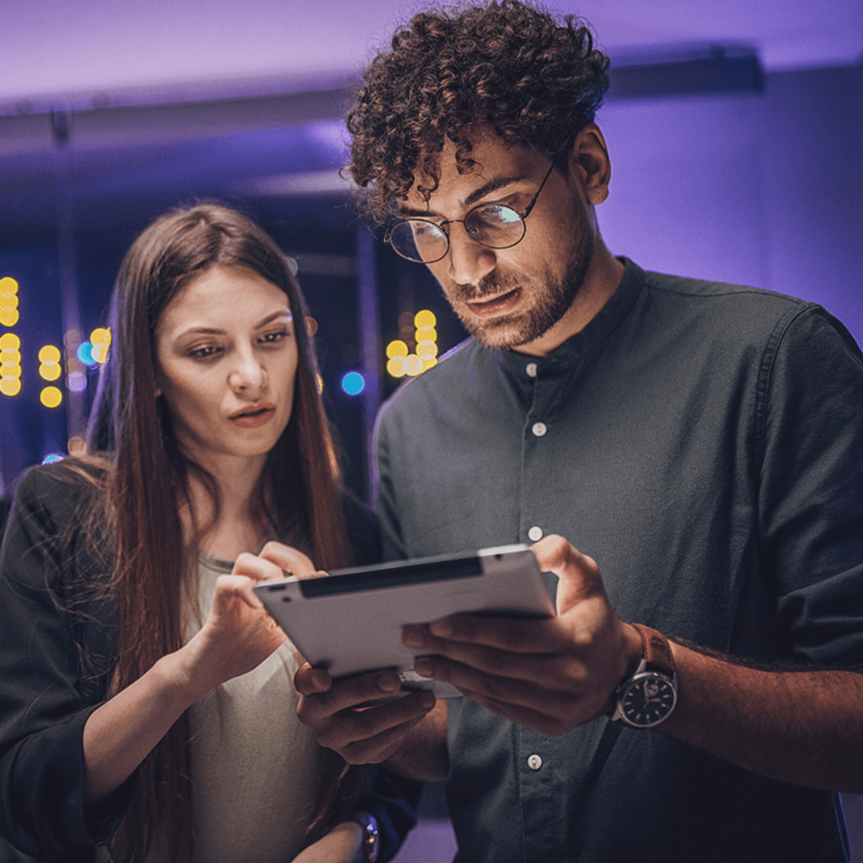 two workers talking