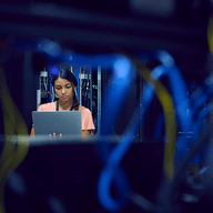 girl working in a server room