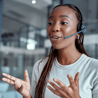 A woman talking in work